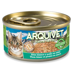 Atún Blanco y pollo en salsa - 80 g - Latas de comida húmeda para gatos