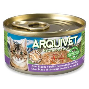 Atún Blanco y palito de cangrejo en salsa - 80 g - Latas de comida húmeda para gatos